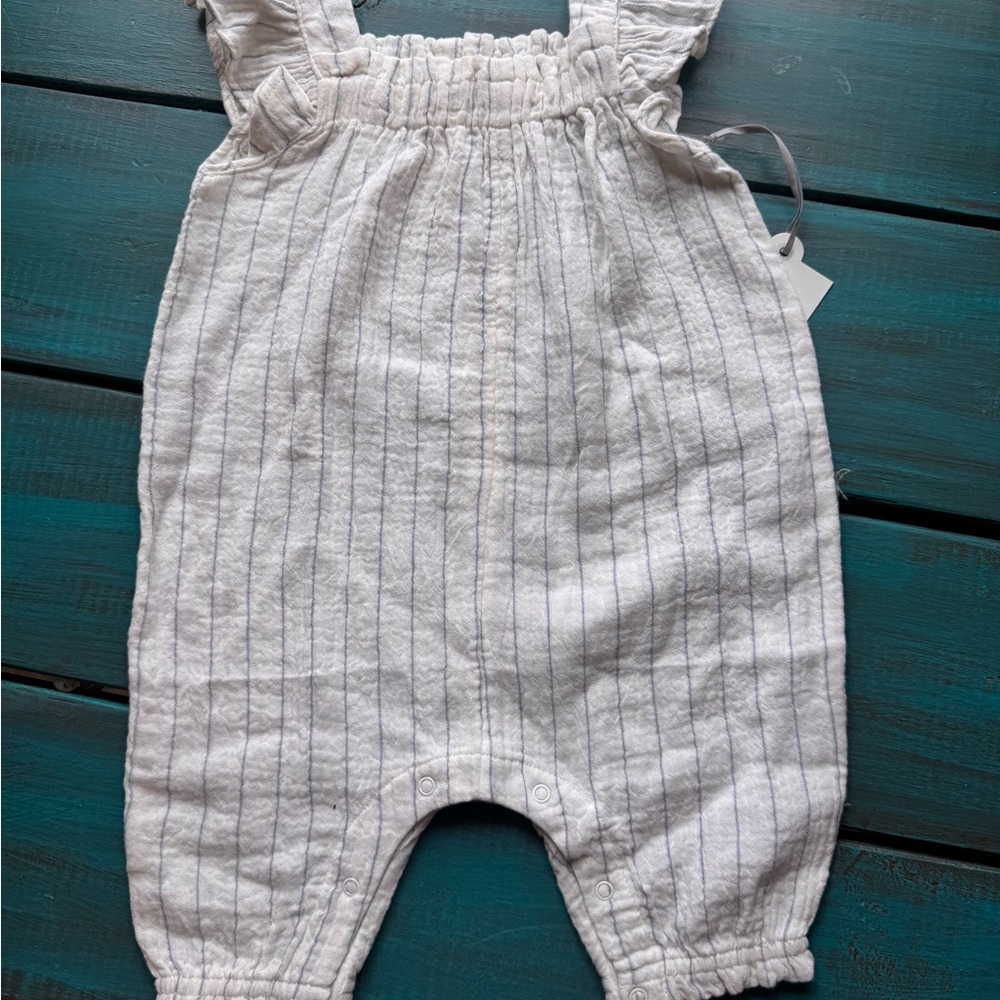 cloud island White and Navy Striped Cotton Romper
